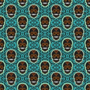 Dark Sugar Skull Orange and Teal - Small