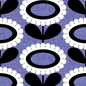 Periwinkle Oval Scallop Flowers with Texture // Black and White // V2 // 500 DPI