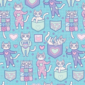Cats Pajama Pockets Cream Tabbies