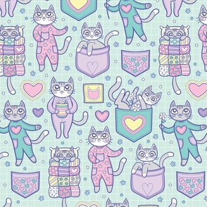 Cats Pajama Pockets Grey Tabbies