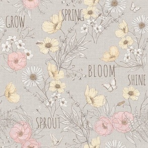 Spring botanical (words) beige.