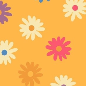 Flower Power Daisies/Bright Hippie Flowers/Simple Retro Floral - Large Gold