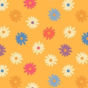 Flower Power Daisies/Bright Hippie Flowers/Simple Retro Floral - Small Gold