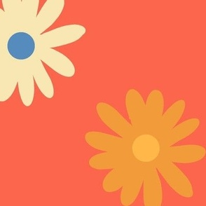 Flower Power Daisies/Bright Hippie Flowers/Simple Retro Floral - Extra Large Orange