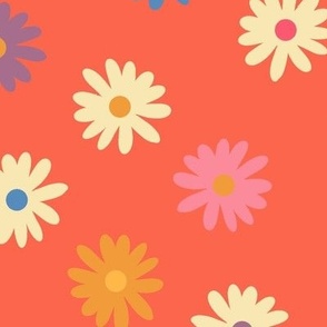 Flower Power Daisies/Bright Hippie Flowers/Simple Retro Floral - Large Orange