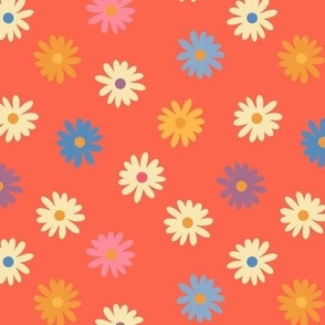 Flower Power Daisies/Bright Hippie Flowers/Simple Retro Floral - Small Orange