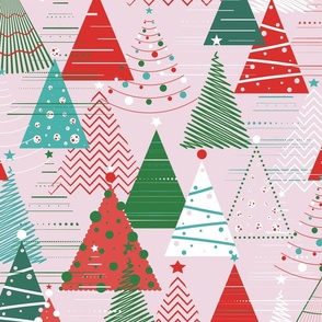 Geometric Christmas Trees - Festive Minimalist Holiday Season Santa Claus Pink Green Red