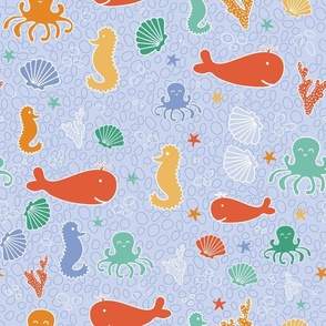 Under The Sea - Lavender - Seashells - Coastal - Seahorse - Whale - Kids - Ocean - Shells - Underwater - Ocean Life - Marine Life - Gubiller -  Sealife
