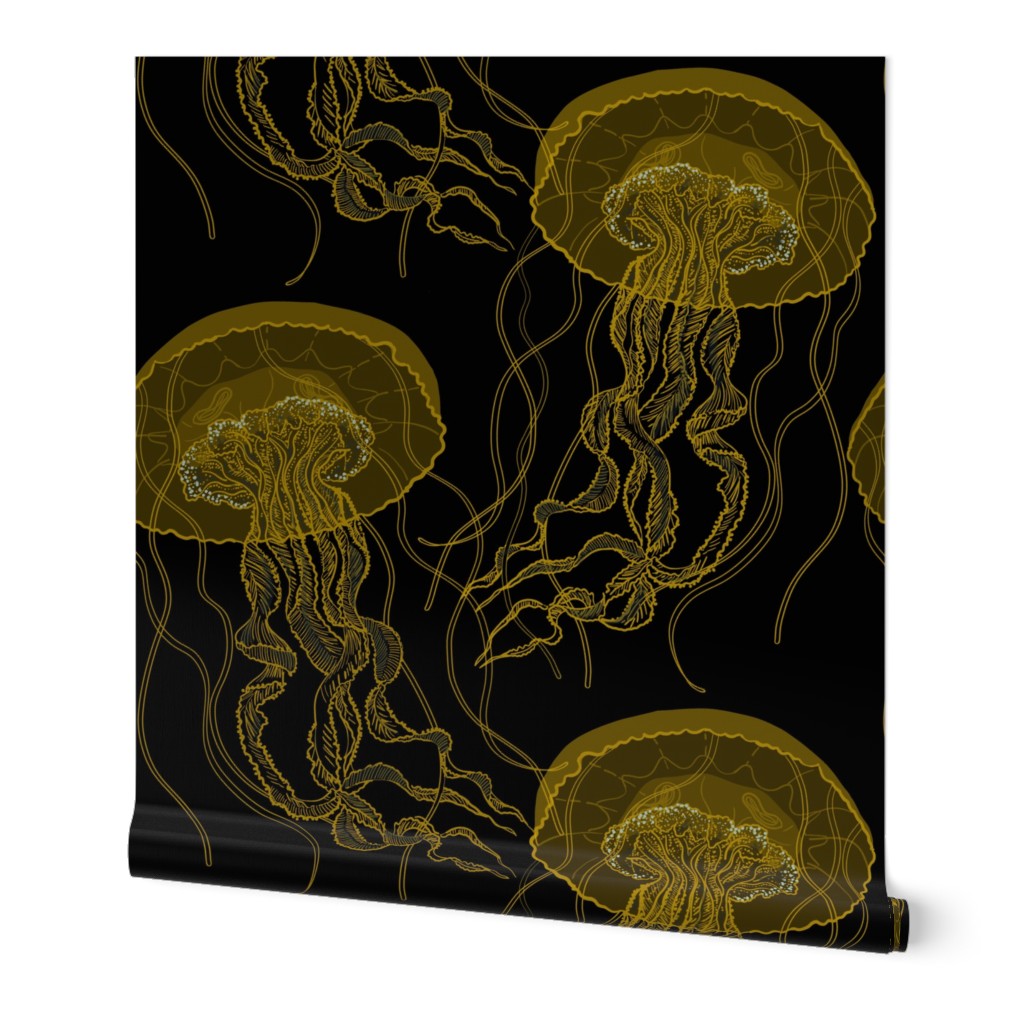 large Jellyfish gold on black