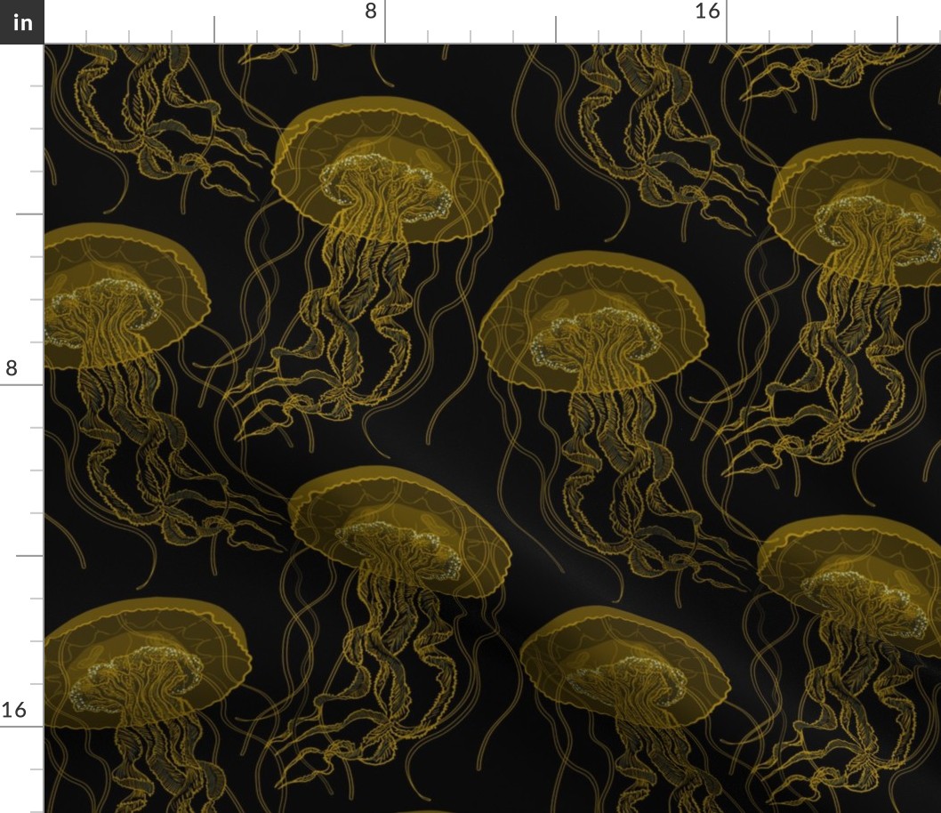 SMALL Jellyfish gold on black