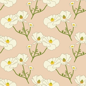 Floating Oriental Floral - cream + gold on biscuit beige 