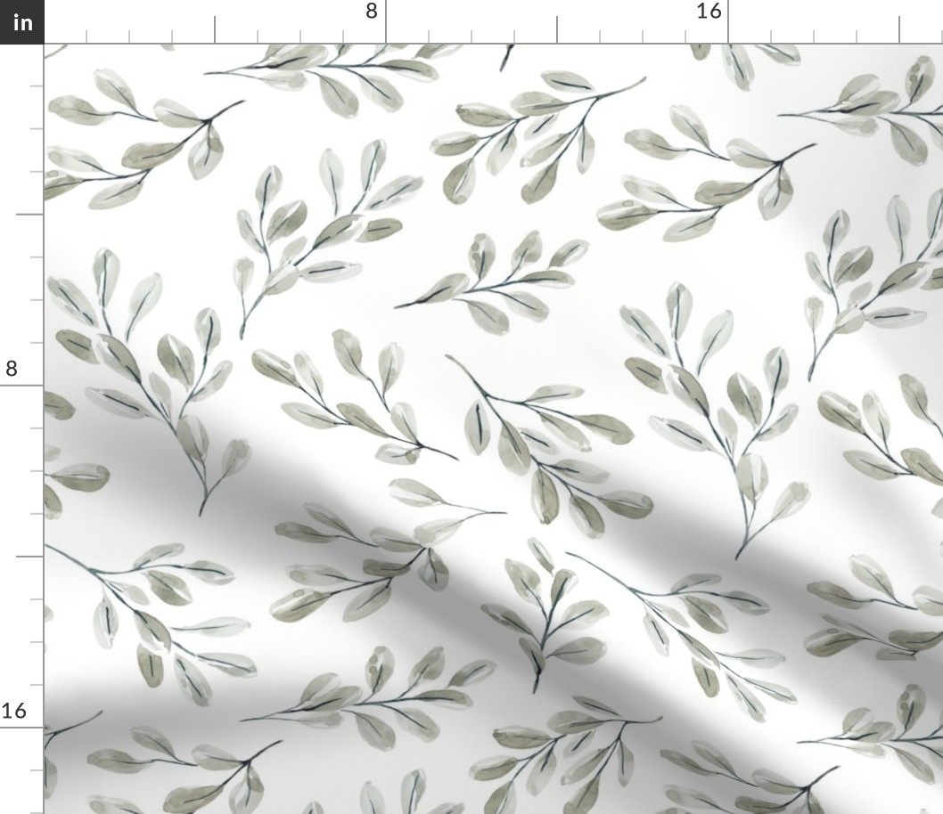 Boho Sage Green Eucalyptus Leaf Wallpaper Neutral Nursery