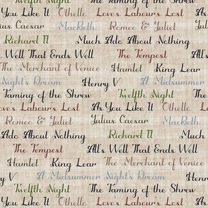 Shakespeare Play Titles on beige parchment