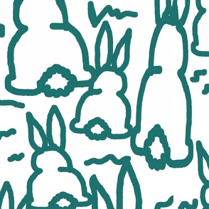 Teal bunny fabric painted rabbits large