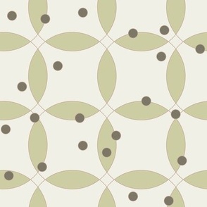 overlapping rings in olive green with dark olive green dots on white 
