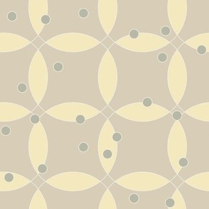 overlappin rings in yellow with olive green dots on light tan brown