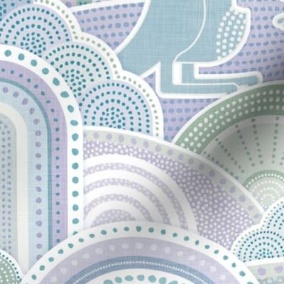 Mama Kangaroo- Cold Pastel Colors- Large- Australia- Animals- Australian Wildlife- Blue- Green- Lilac- Teal- Baby Girl Wallpaper- Kangaroo Fabric