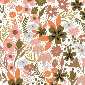 Medium / Floral Garden - Pink and Olive Green - Dopamine Rush - Flowers - Marigold - Dia de los Muertos - Nature - Botanicals - Garden - Eclectic Boho - Foliage - Spring