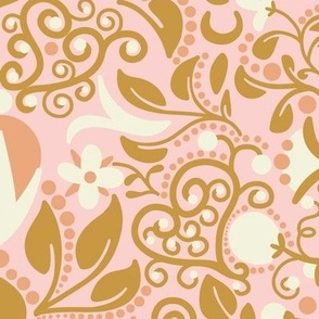 pink and gold floral damask