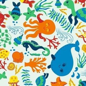 Under the sea - Rainbow Ocean Animals - for Kids bedding set, bathroom wallpaper - Large Scale