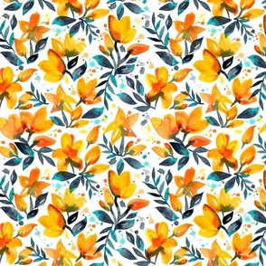 Flourishing Florals – Orange Teal