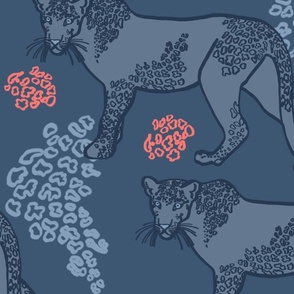 Snow Leopards, JUMBO scale - Denim Blue, Pink, Light Blue