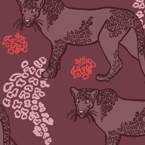 Snow Leopards, JUMBO scale - Burgundy, Red, Pink