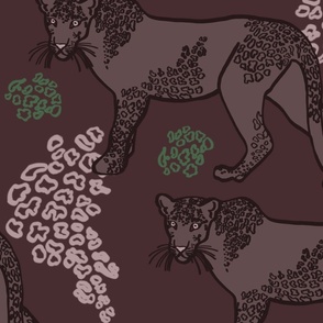 Snow Leopards, JUMBO scale - Wine, Green, Taupe