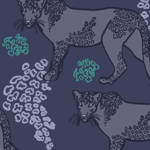 Snow Leopards,  JUMBO scale - Dark Navy, Teal, Periwinkle