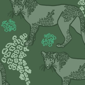 Snow Leopards,  JUMBO scale - Green, Jade, Mint