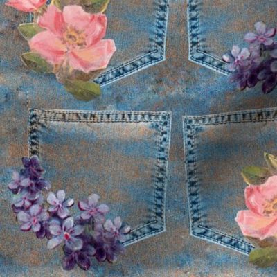 Denim Pockets with Flower Patches