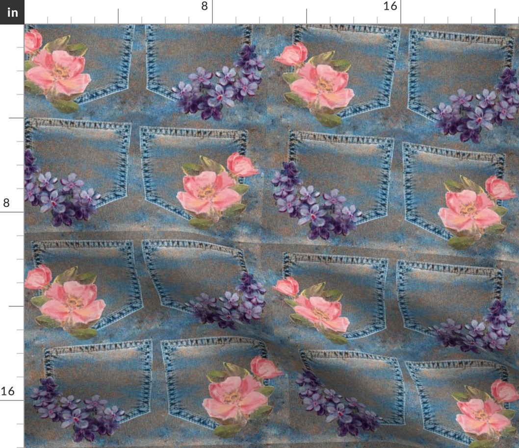 Denim Pockets with Flower Patches