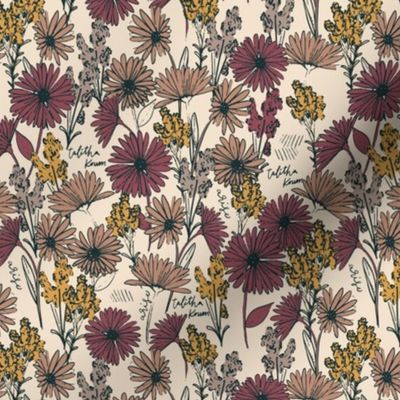 Talitha Koum Flowers, Arise, Magenta and Gold 6.6" repeat