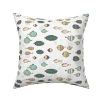 Wooden Fish on White, Teal, Yellow, Aqua,Small