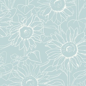 Sunflower Wall White on Blue