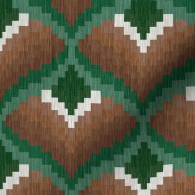 Bargello Heart in Forest Green and Wood Brown