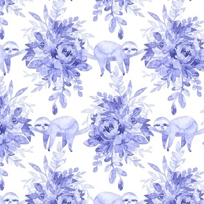 Lilac Watercolor Floral with Sleepy Sloths - large
