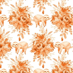 Orange Watercolor Floral with Sleepy Sloths - large 