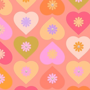 M - Retro Love Daisy Heart Pattern - Peachy