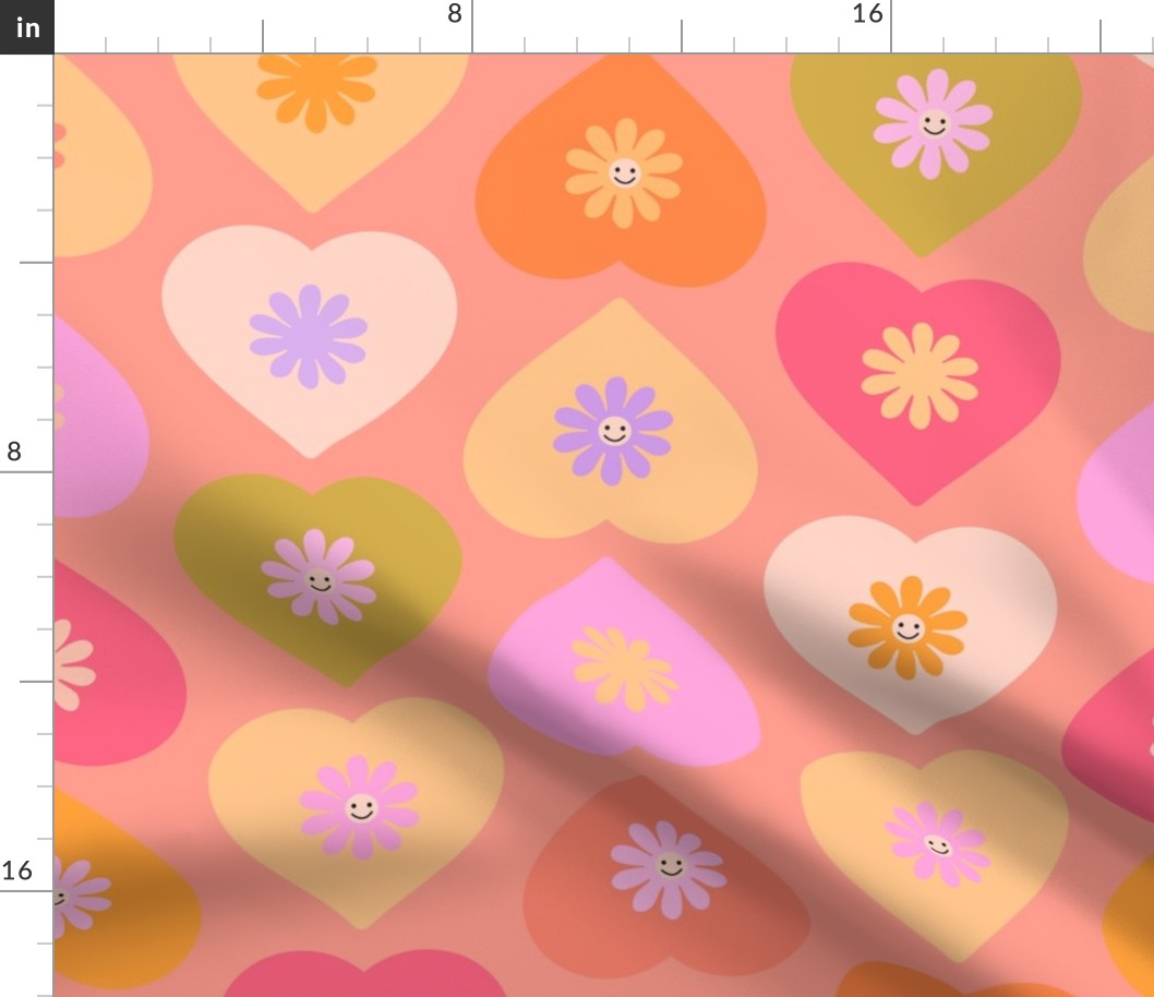 M - Retro Love Daisy Heart Pattern - Peachy