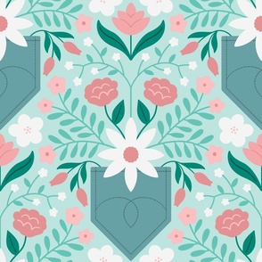 Flower Pockets - Pink & Teal