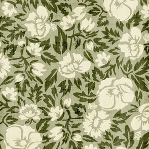 Evermore Botanicals- Poppy -Floral Block Print- Sage Eggshell Olive Green- Large Scale