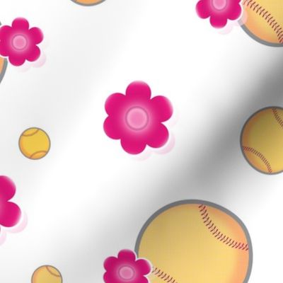 Softball and Flowers, Yellow and Pink