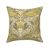 Stylized Botanical Damask in Warm Golden Yellow and Neutral Grey