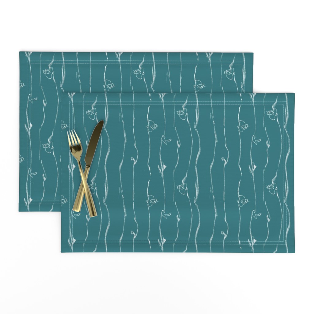 White Vine Stripe Teal, Expressionist Drawing