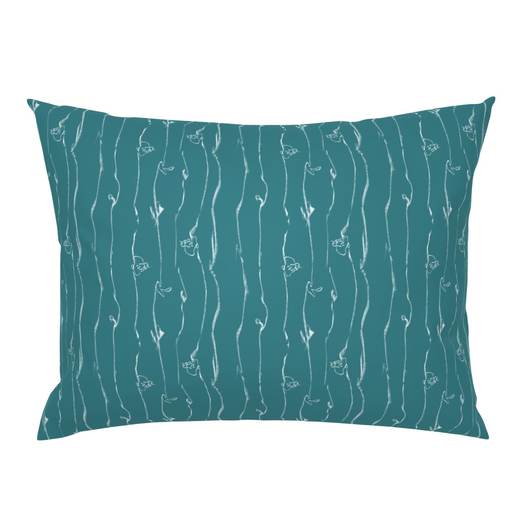 White Vine Stripe Teal, Expressionist Drawing