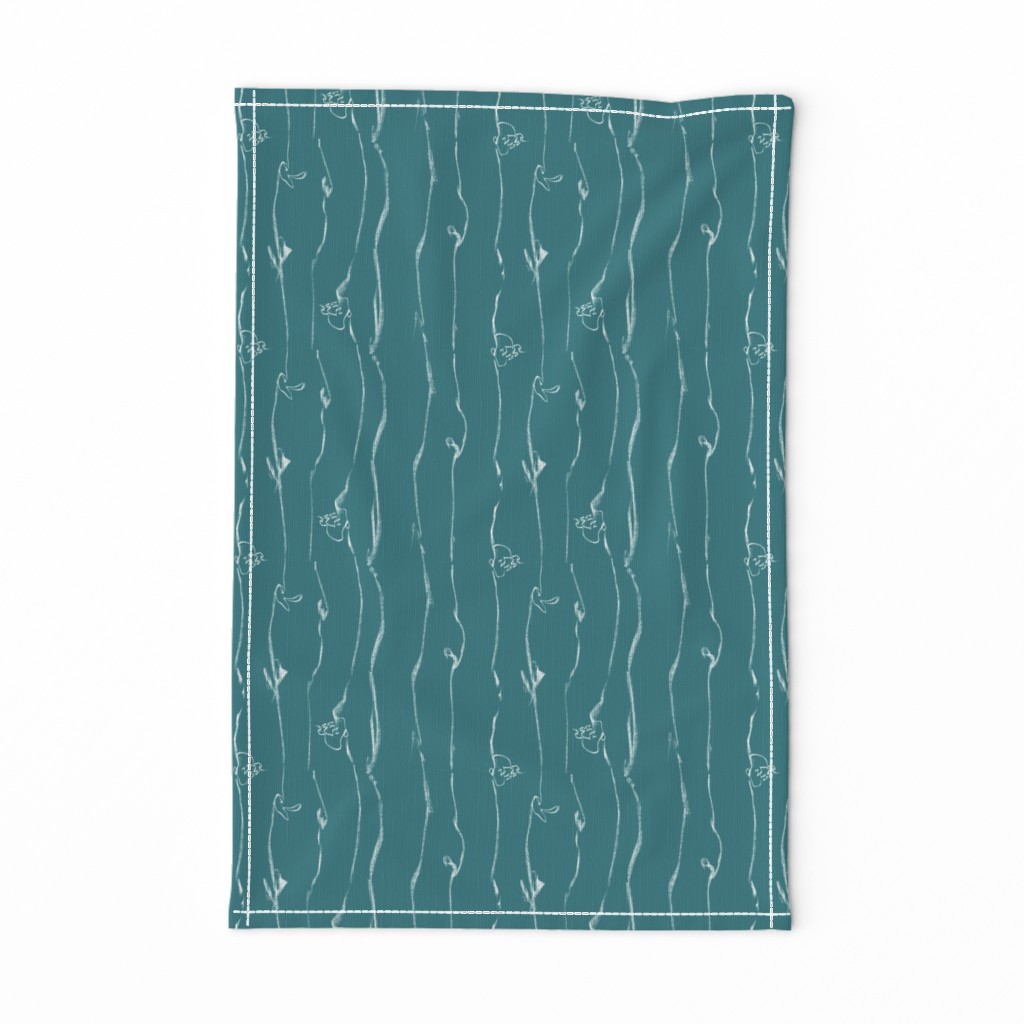 White Vine Stripe Teal, Expressionist Drawing