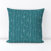 White Vine Stripe Teal, Expressionist Drawing