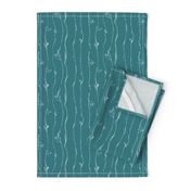 White Vine Stripe Teal, Expressionist Drawing