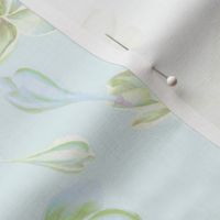 Plumeria Swirls Green on Pale Aqua 300